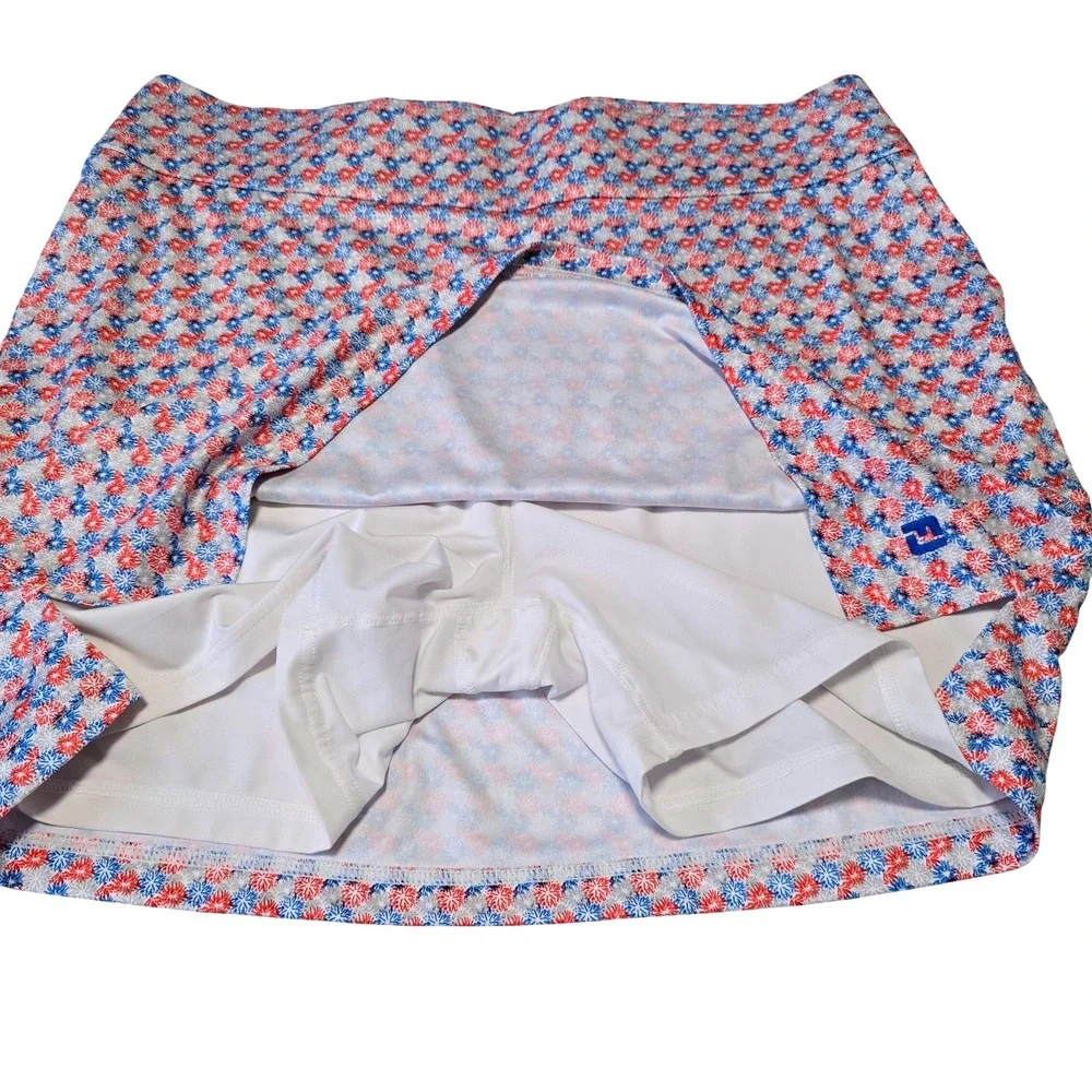 FootJoy Women Size XL Golf Skort Red White Blue Floral Fireworks Print Pockets